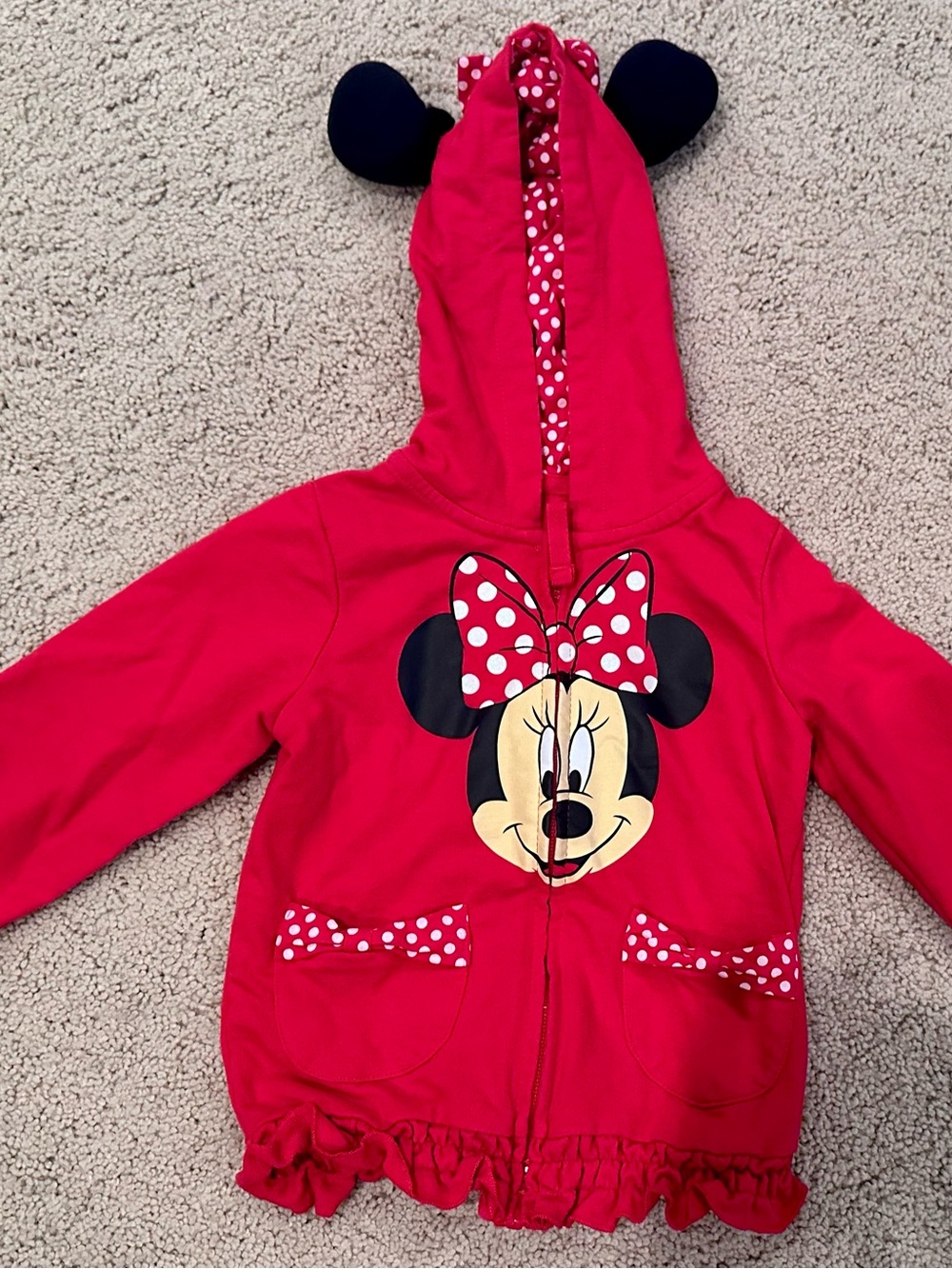 Disney Minnie Mouse Red Hooded Zip-Up Sweatshirt with Polka Dot Bow